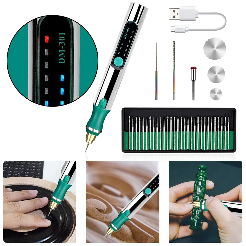 

Electric Engraving Pen Kit Mini Cordless Engraver Rechargeable Etching Carve Tool for DIY Jewelry Metal Glass Stone Wood