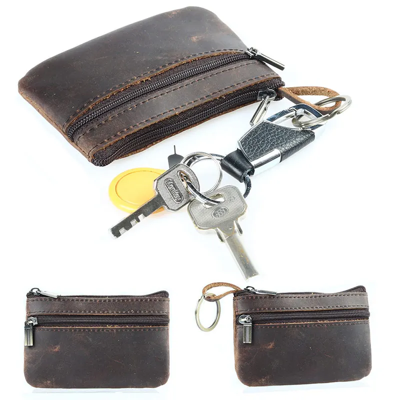 Мужской винтажный кошелек на молнии кожаный для монет маленький Portomonee J9