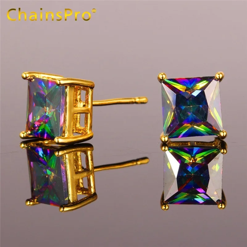 

Collare Crystal Square Stud Earrings For Women Yellow Gold/Silver Color Cubic Zirconia Earrings Fashion Jewelry Wholesale E186