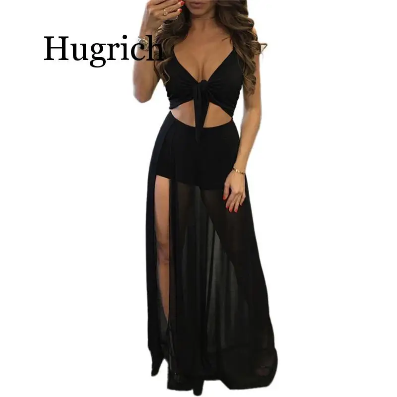 

2020 Stylish Women dress Summer V-neck sleeveless solid Boho Evening Party Polyester Beach casual Dresses one pieces