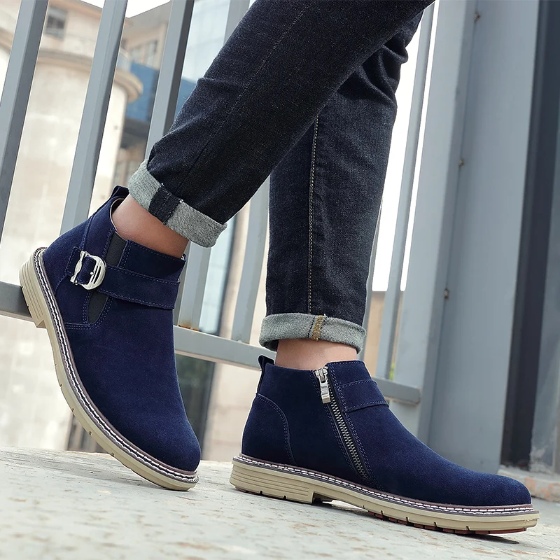 Мужские уличные ботинки челси JUNJARM Черные ботильоны из натуральной кожи теплая