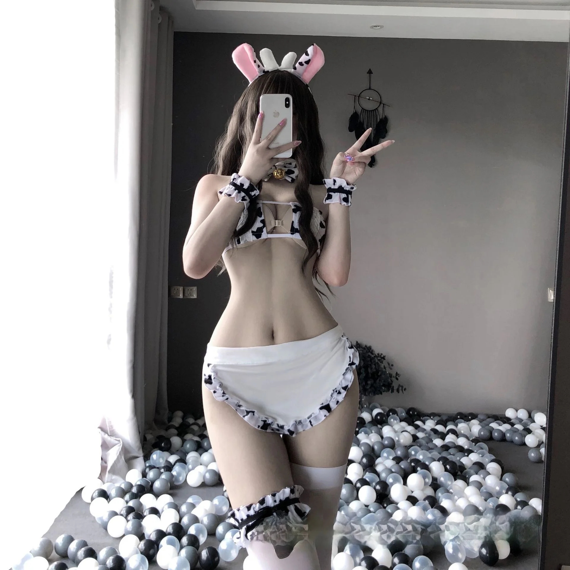 

Cute Cow Maid Uniform Sexy Lingerie Cute and Sexy Three-point Underwear Set