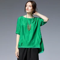 heavy copper ammonia silk t shirt womens plus size womens summer 2021 new style thin all match blouse women with necklace