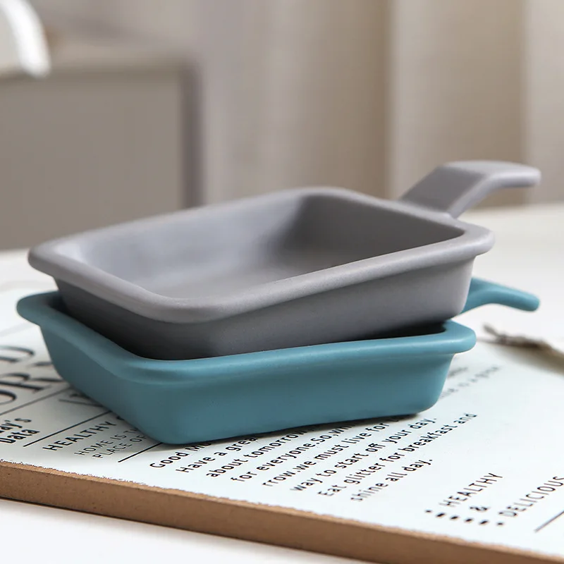 Керамическая тарелка с ручкой в скандинавском стиле квадратные фарфоровые