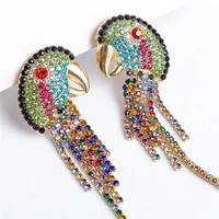 bohemia colorful crystal birds fringed drop dangle earrings wedding jewelry wholesale women animal earrings accessories 2021