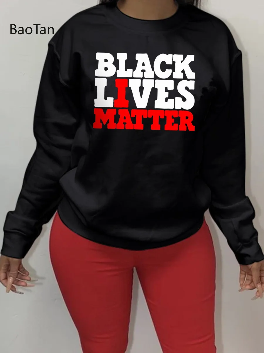 

Winter sweatshirts and hoodies Printed Letters Round Neck Long-sleeved Top Plus Size Black
