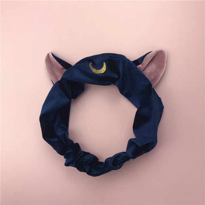 Sailor Moon повязка для волос с кошачьими ушками, ремень для мытья волос для йоги, ремешок для волос из кораллового флиса, эластичная повязка для волос, аксессуары для волос - Цвет: Темно-синий