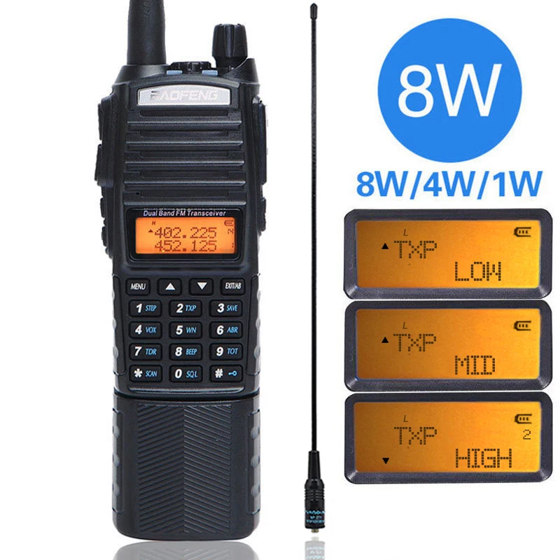 Baofeng UV-82 8 Вт мощная рация UHF VHF Двухдиапазонный 3800 мАч с разъемом постоянного тока для охотничья рация+ тактическая антенна