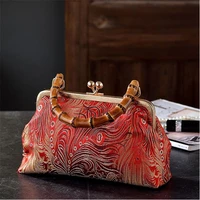 2022 women embroidery evening clutch bags bamboo handle shoulder bags party handbags tote drop shipping