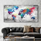 Красочная карта мира, холст, живопись, плакаты и принты, абстрактная карта мира, настенные картины для гостиной, Декор без рамки