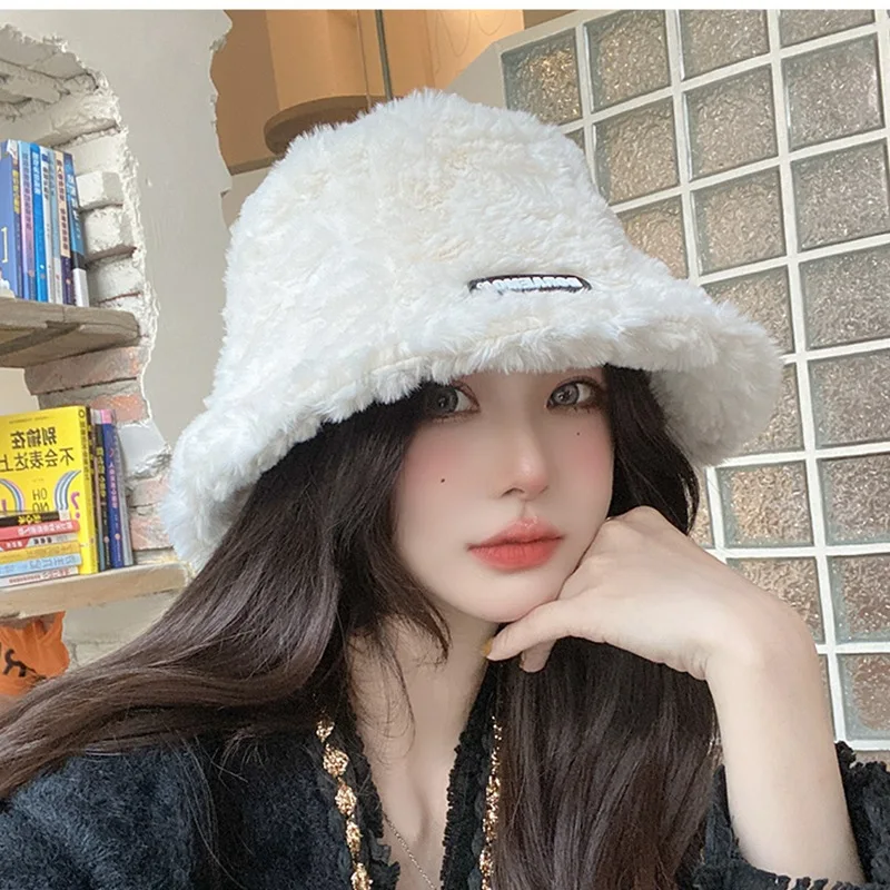 

Women Bucket Hats Plush Fisherman Cap Warm Winter Basin Hat Small Bucket Hat Dropshipping Wholesale Female Girls Headwear