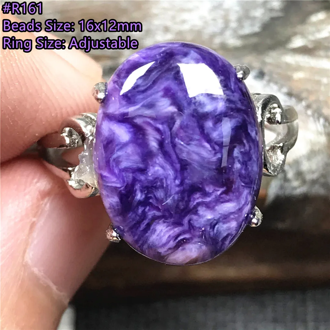 

Top Natural Purple Charoite Crystal Ring Jewelry For Women Men Luck Healing Stone 16x12mm Beads Silver Adjustable Ring Gemstone