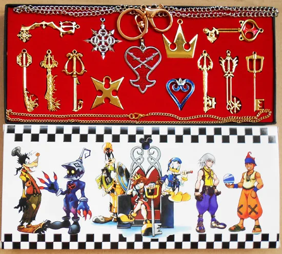 Kingdom Hearts 2 II металлический Sora металлический брелок для ключей, кулон, ожерелье, коллекция оружия, набор+ коробка - Цвет: 13pcs Gold
