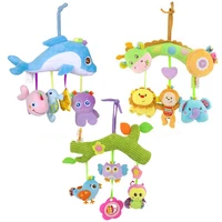 plush cartoon animal crib mobile baby rattles with teether bed hanging newborns toy for stroller infant kids educational toys