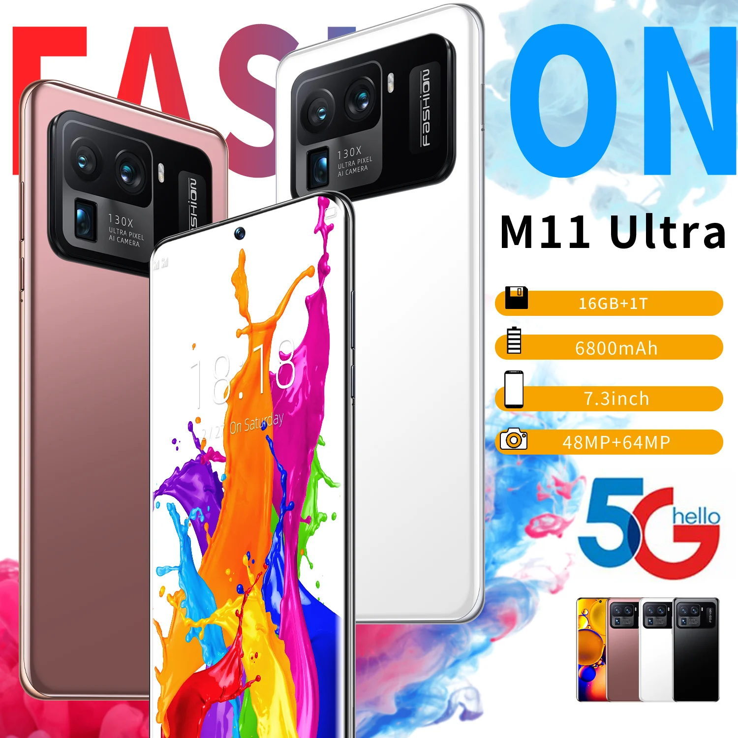 

Global Version Smartphone M11 Ultra 7.3 Inch HD Big Screen 6800mAh 16GB RAM+1024GB ROM Android 4G LTE 5G Network CellPhones New