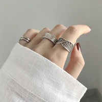 gothic punk vintage adjustable silver color rings for women chunky jewelry mesh multi layer wave shape cross wide band anillos
