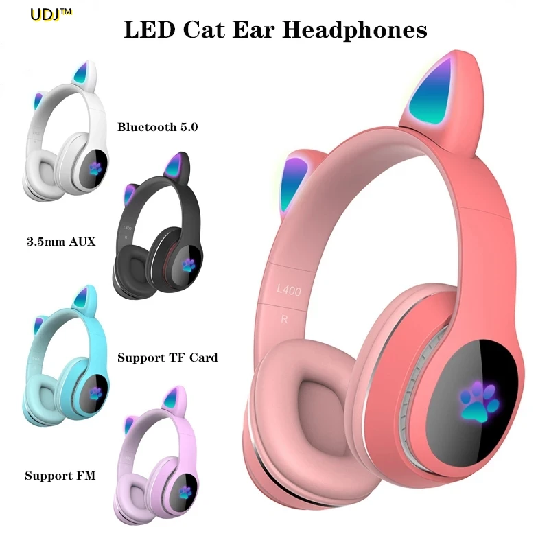 UDJ новые светодиодные беспроводные наушники Bluetooth 5 0 с милыми кошачьими ушками и