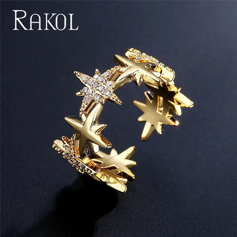 

RAKOL New Ins Style Fashion Geometry Star Cubic Zirconia Ladies Open Rings for Women Wedding Jewelry