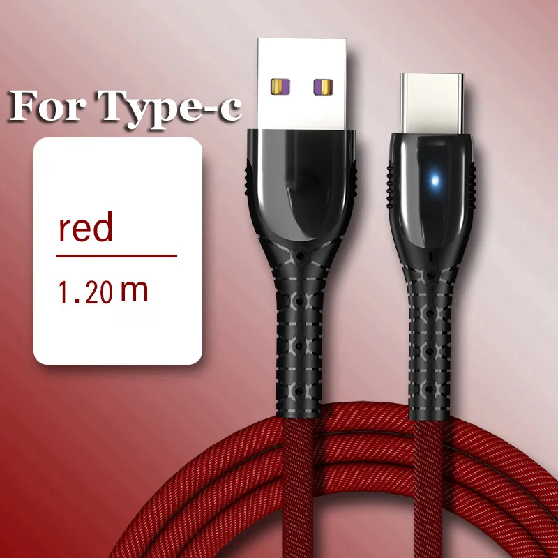 5A usb type-C светодиодный кабель для быстрой зарядки Micro USB type-C для huawei mate 20 Pro P20 samsung Xiaomi - Цвет: red for type c