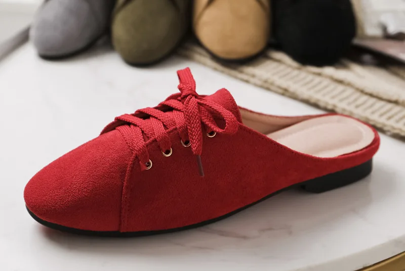 

Flat Shoes Female Cover Toe Big Size Low Womens Slippers Outdoor Mules Sexy Flock Slides Rome PU Fabric TPR Basic Mules For Wome