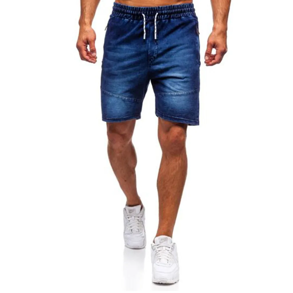 

'Men's Casual Denim Shorts Elastic Tether Wash Knee Length Sports Denim Shorts