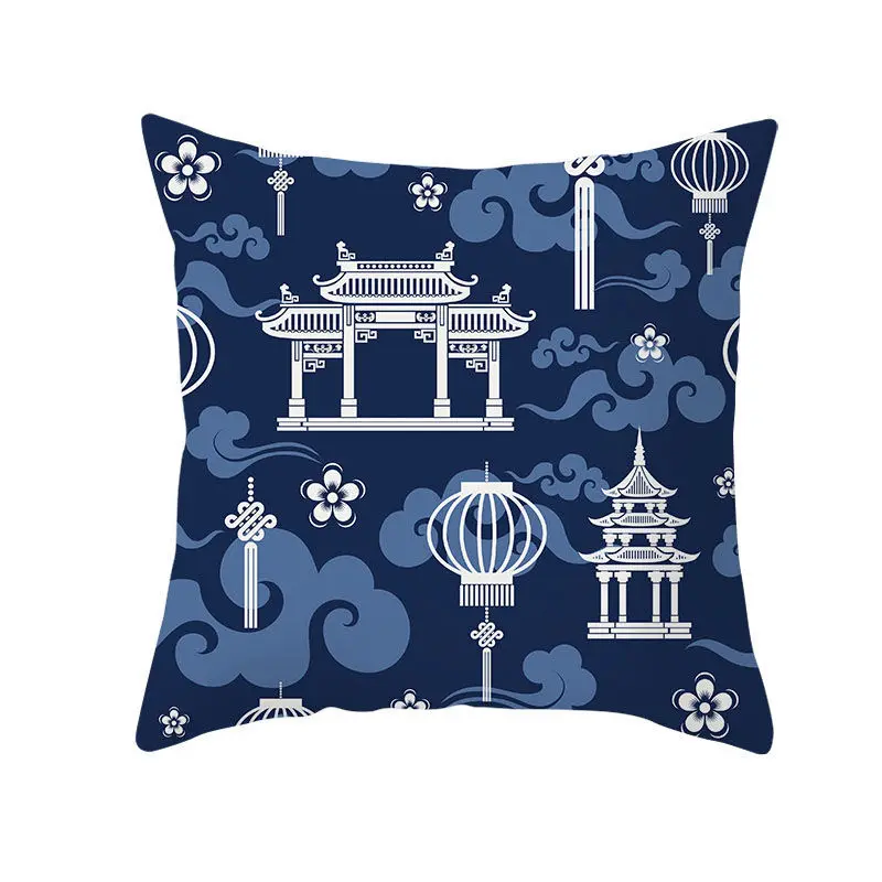 Синяя наволочка с геометрическим рисунком Полиэстеровая для диванной подушки