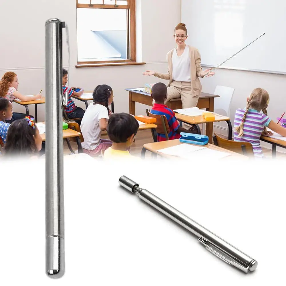 

6-section Pointer Pen Gel Pen, Steel Telescopic Pointer Pen, Pointer Pen Simulation Silver Color Stationery Supplies