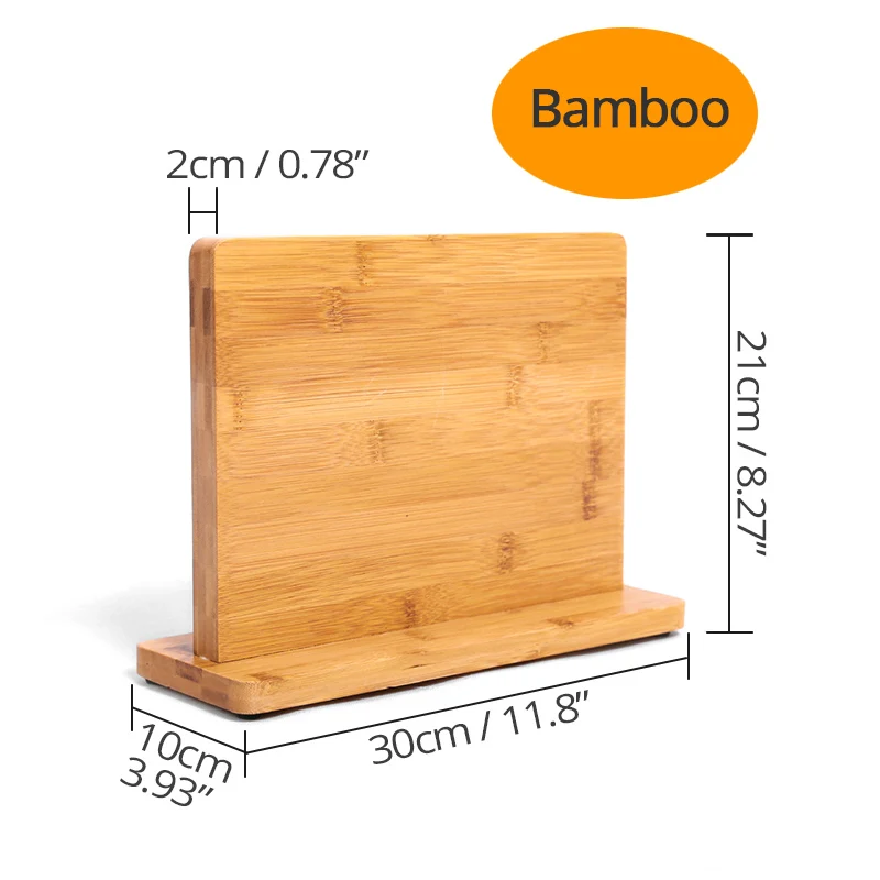 Bamboo Магнитный блок кухонных ножей(натуральное дерево), Держатель ножей, блок-органайзер ножей, док-станция для ножей, стойка для хранения столовых приборов, подставка для ножниц - Цвет: Bamboo