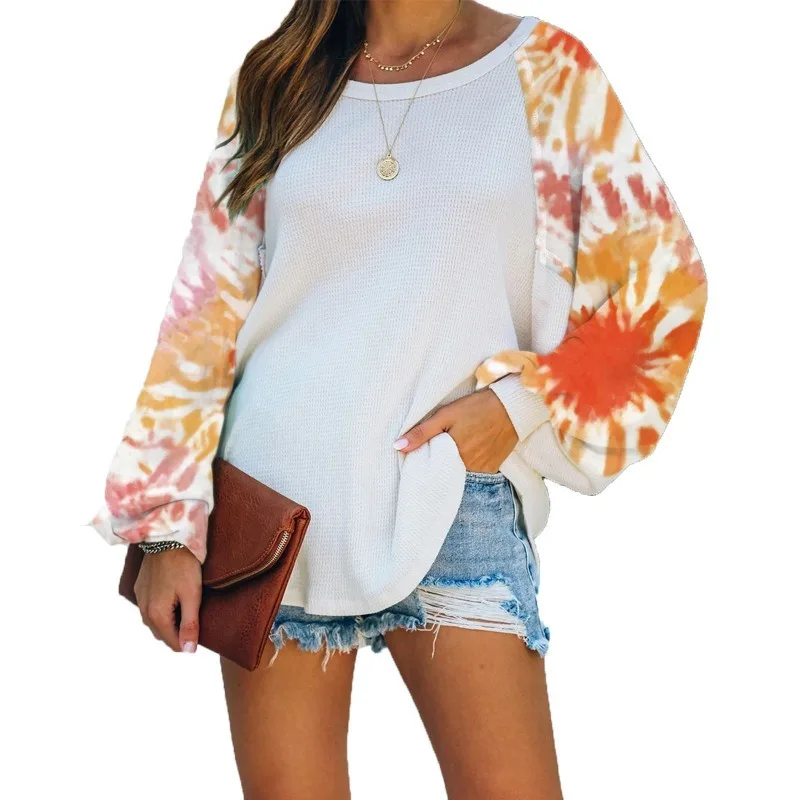 

Autumn and winter women's tie-dye printing long-sleeved round neck sweater T-shirt loose Korean trend commuter women's top
