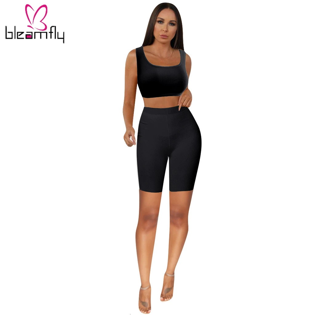 2019 летний женский трикотажный топ без рукавов до колен штаны костюм из двух