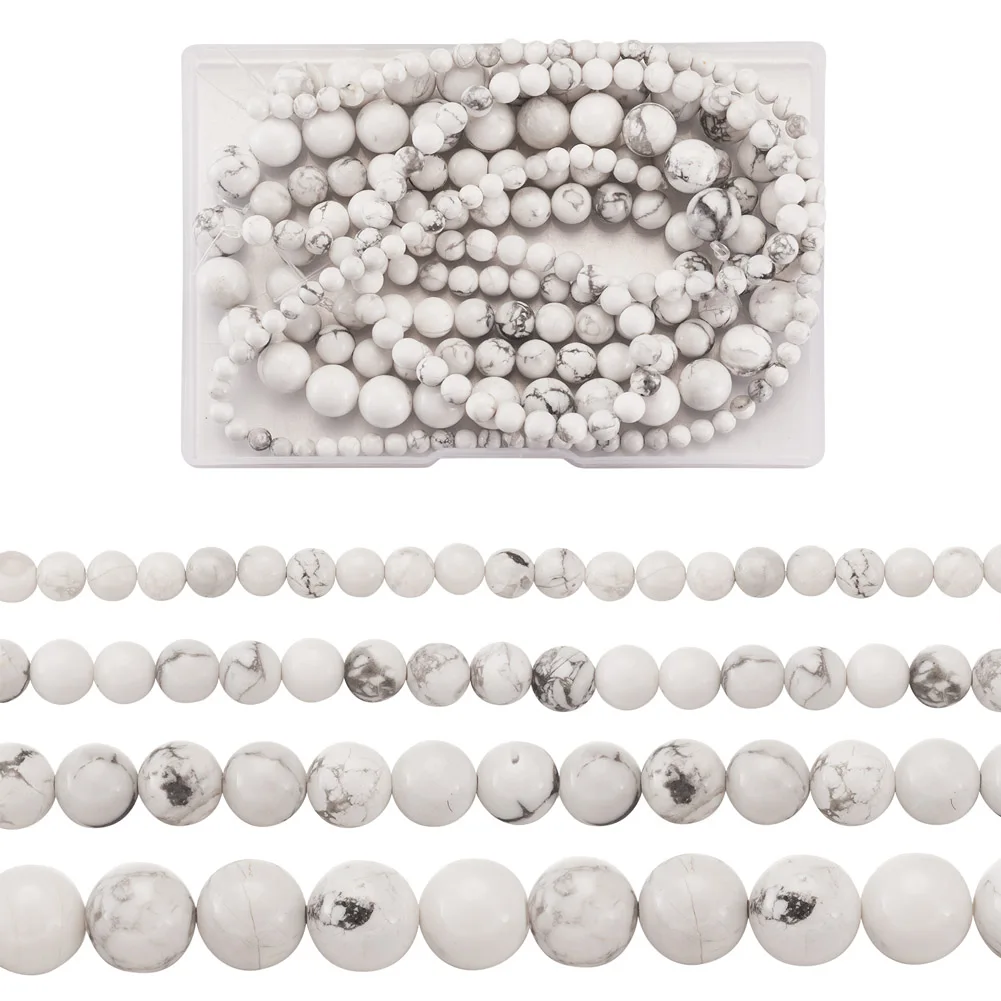 

4 Strands 4 Styles Natural Howlite Beads Strands Round 4~10mm Hole 0.8~1mm about 39~86pcs/strand 15~16 inches