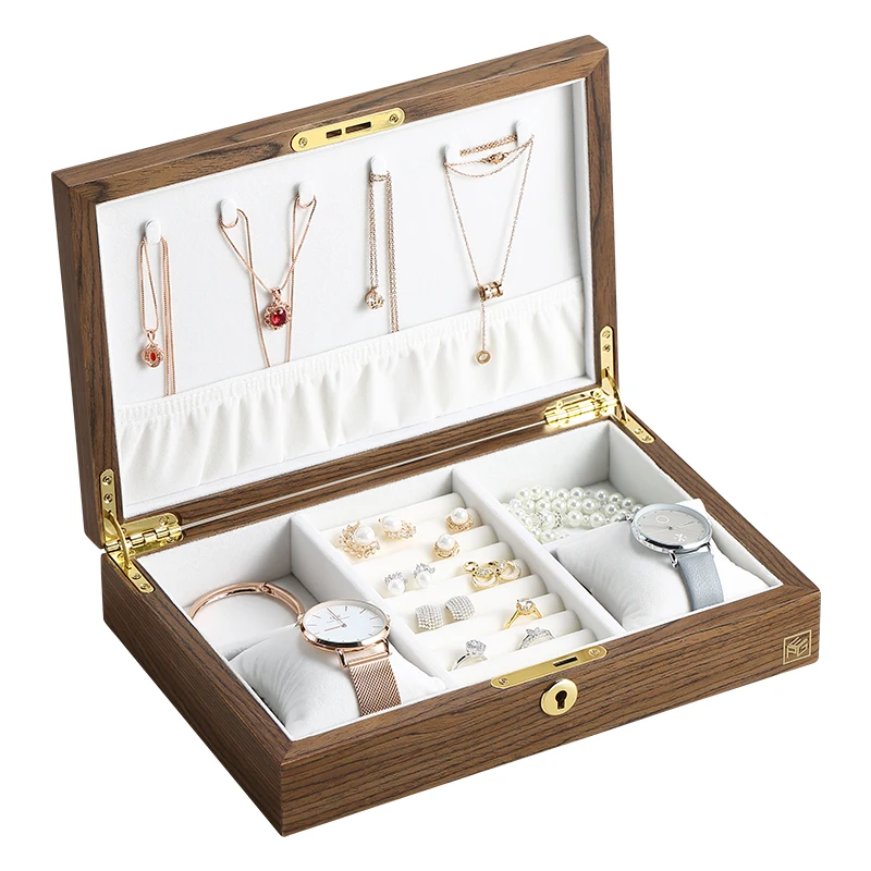 

Large Jewelry Box Casket Women Men Gift Wooden Necklace Ring Earring Watch Jewellery Organizer Display Storage Case