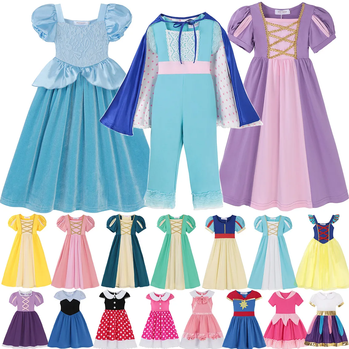 DISNEY 2023 New Hot Princess Dress for Girls Cotton Long&Short Frocks Casual Clothing Children Carnival Cosplay Cinderella Gowns