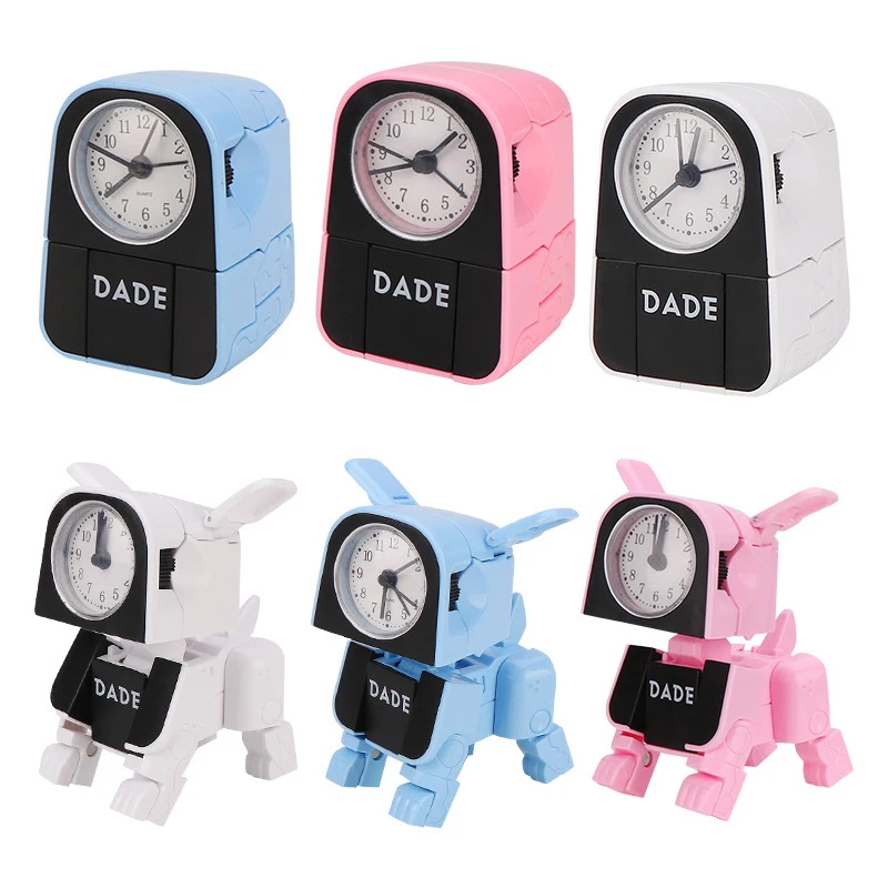 Cute Boy Kids Alarm Clock Cartoon Robot Dog Desk Clock Funny Reversible Toy Bedroom Wake Up Clock Travel Desktop Needle Clocks images - 6