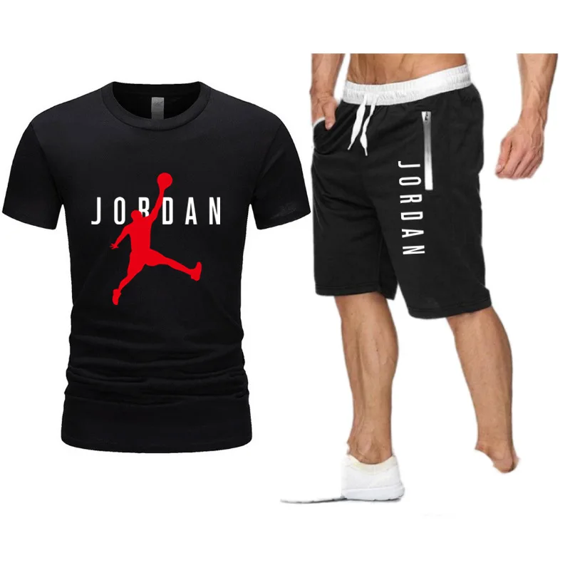 

2021 Casual Men's Sportswear Clothing Summer Men's Workout Suit Sports Suit Short Sleeve T-Shirt Pure Cotton Shorts 2-Piece Set