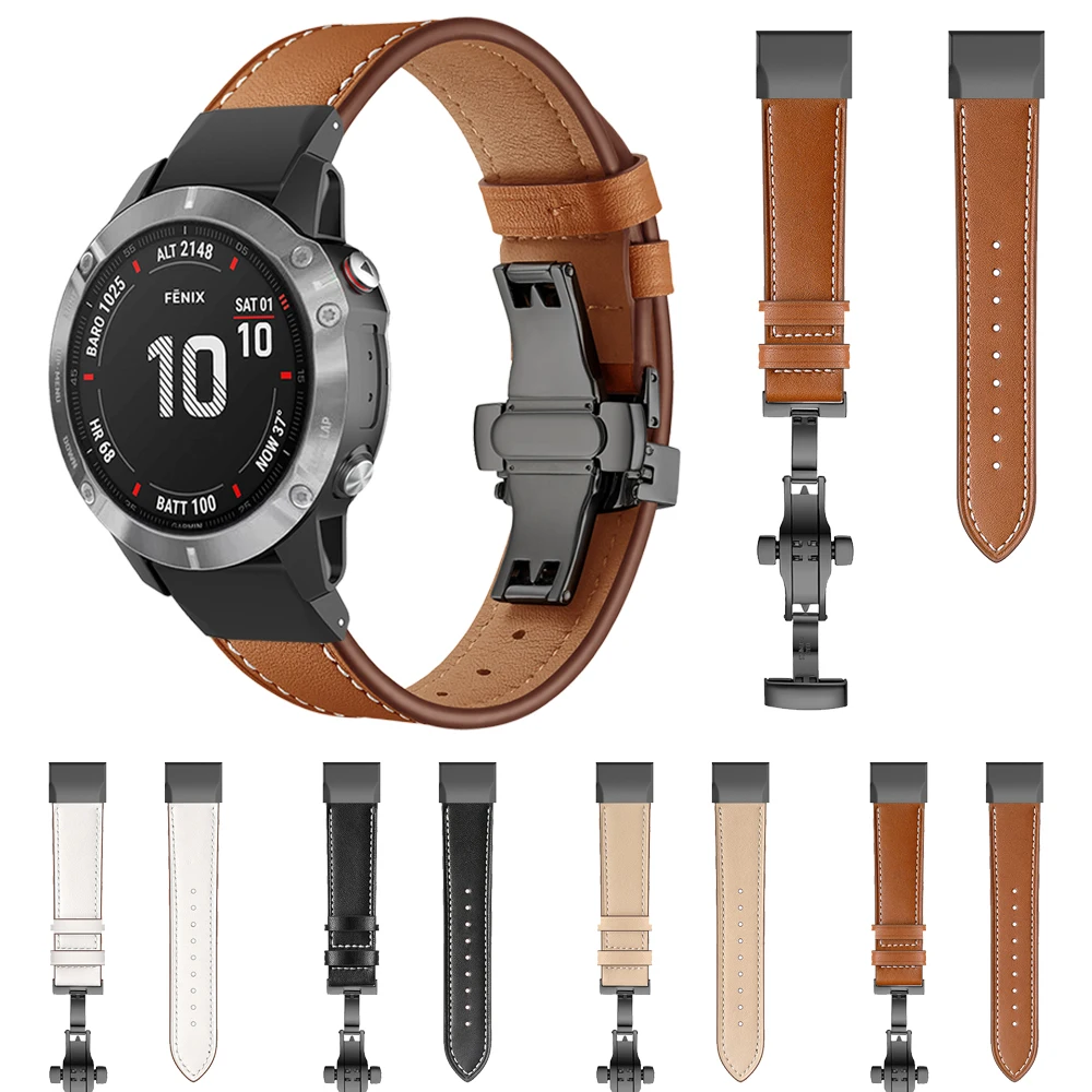 Кожаный ремешок с застежкой бабочкой для Garmin Fenix 6X 6 PRO часов fenix 5 5x plus 3 hr/MARQ/tactical x