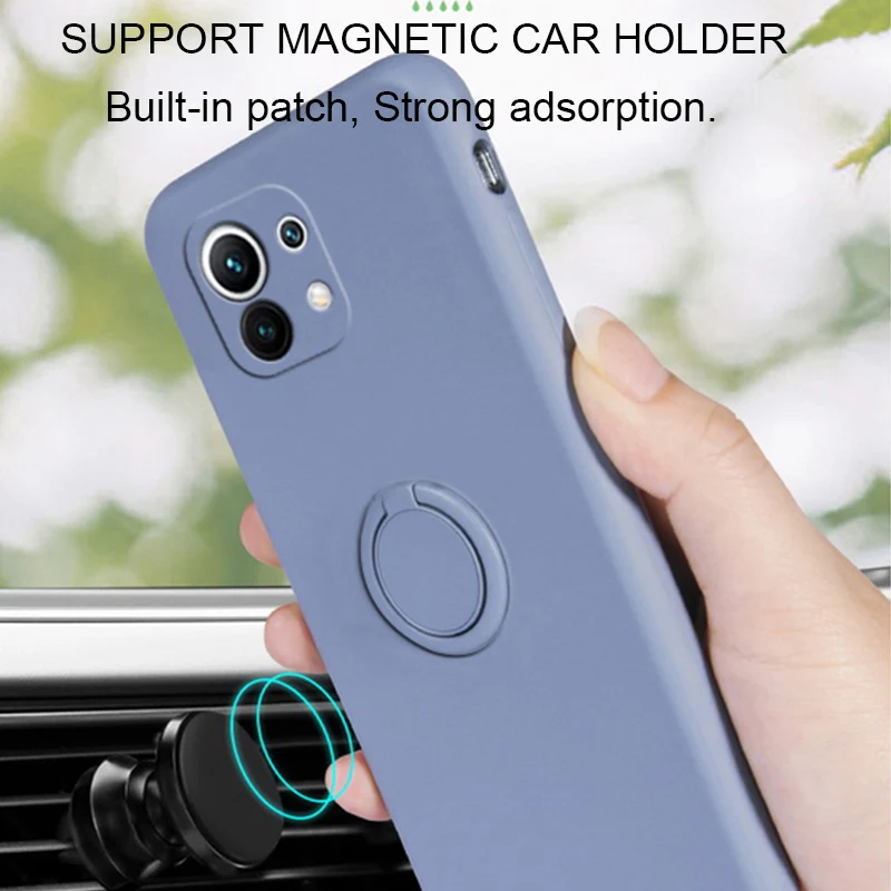 Жидкий силиконовый чехол с кольцом-держателем для телефона Xiaomi Mi 11 Lite 5g Ne 10 9 8 Se Mi11