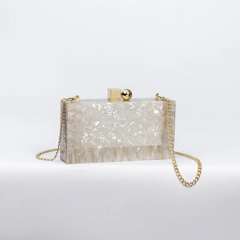 

Women's bag 2021 new sweet lady ice crack acrylic dinner bag personality single shoulder slant chain box bag