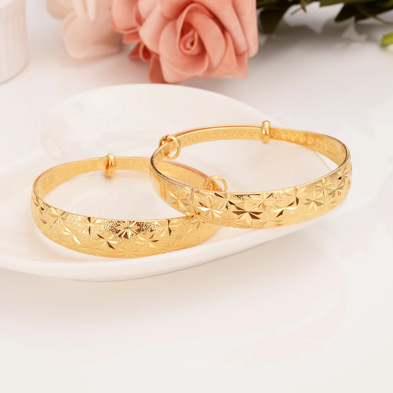 

Bangrui 2pcs African Bangles for Women's Gold Color Dubai Jewelry Ethiopian Bangle Arab Bracelets,Bridal Gift/Mom Present