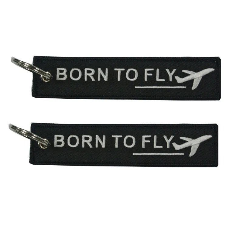 

Born To Fly Custom Text Embroidery Key Chain Removed-Before Aviation Gift Key Tag