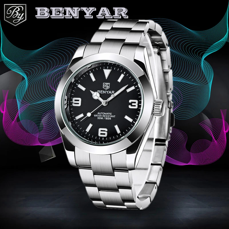 BENYAR Business Men Mechanical Wristwatches Top Brand Luxury Diver Watch for Men Stainless Steel Automatic Watches reloj hombre