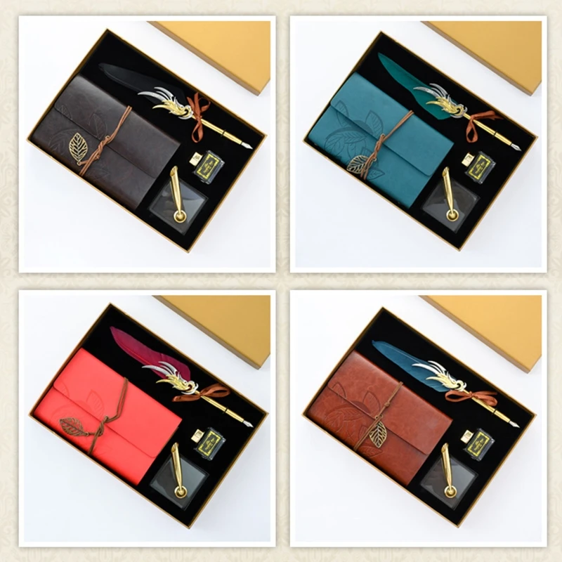 

Retro Calligraphy Feather Dip Fountain Pen Writing Ink Notebook Stationery Box Dropshipping