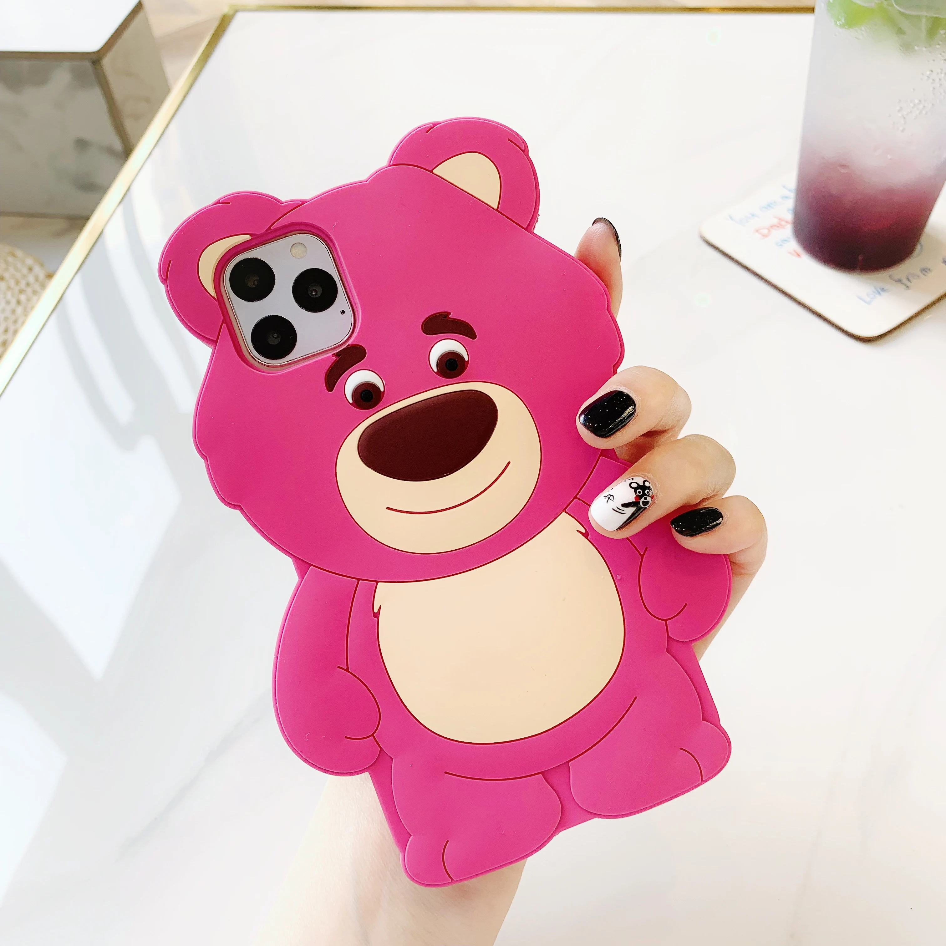 3D клубничный медведь Мягкий силикон чехол для телефона iphone 8 plus 7 6S 6 XS 11 Pro Max XR X
