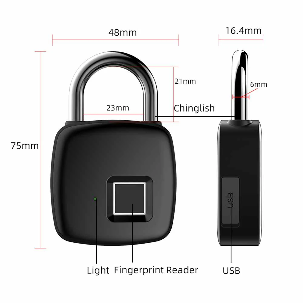 

P30+ Smart Fingerprint Lock Waterproof Touch Intelligent Safe Biometric Padlock USB Charging Bluetooth Connection Lock