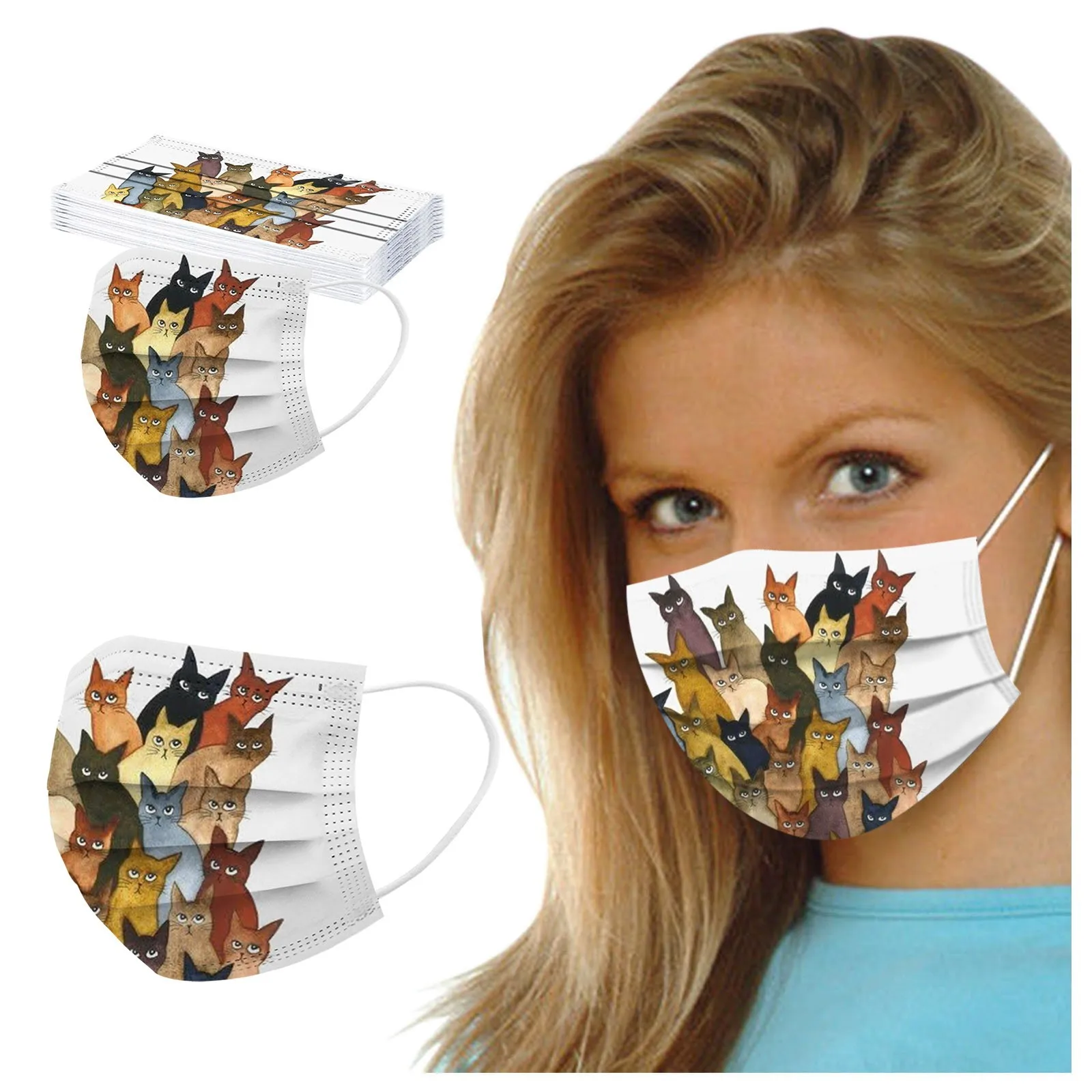 Маска одноразовая трехслойная с ушными петлями для взрослых Микка мультяшным