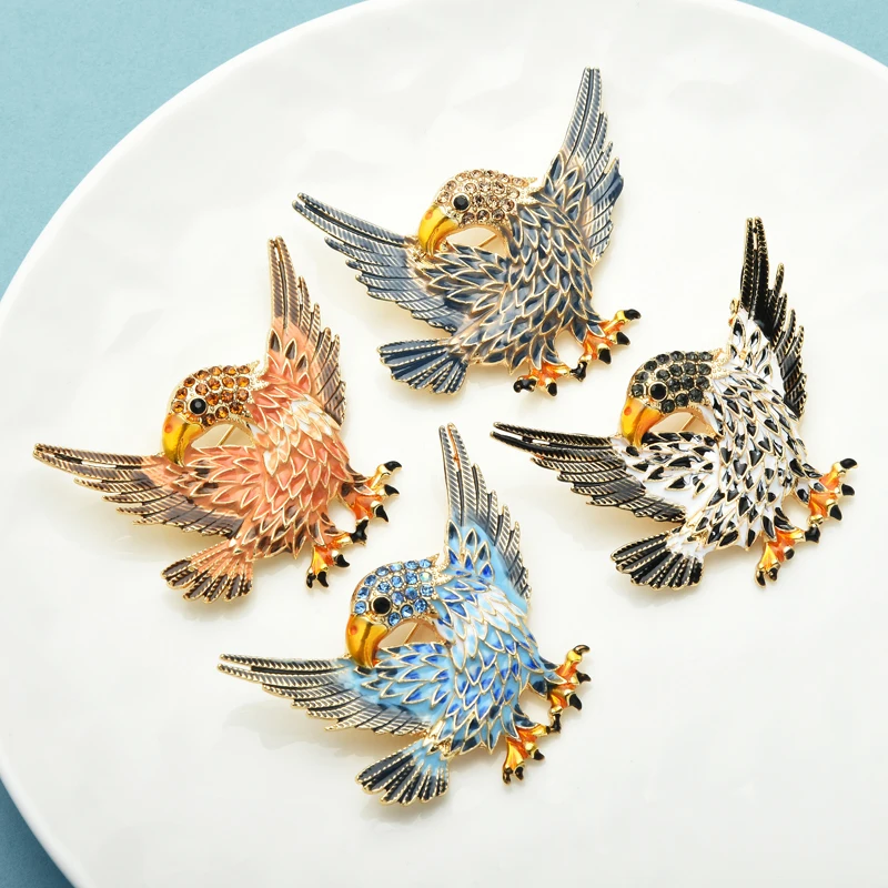 

Wuli&baby 4-color Rhinestone Little Eagle Brooches For Women Men Lovely Bird Animal Party Casual Brooch Pins Gifts