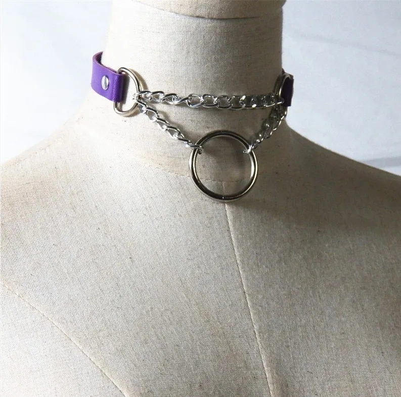 COLEMJE Gothic Lock Chain Necklace Multilayer Punk Choker Collar Goth Pendant Necklace Women Leather Sexy Witch Rave Jewelry