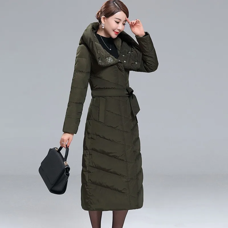 2020 New Winter Womens Long Down Jacket Korean Slim Fit Hooded Outerwear Female Sleeve Thick Warm Overcoat Plus Size M-3XL | Женская