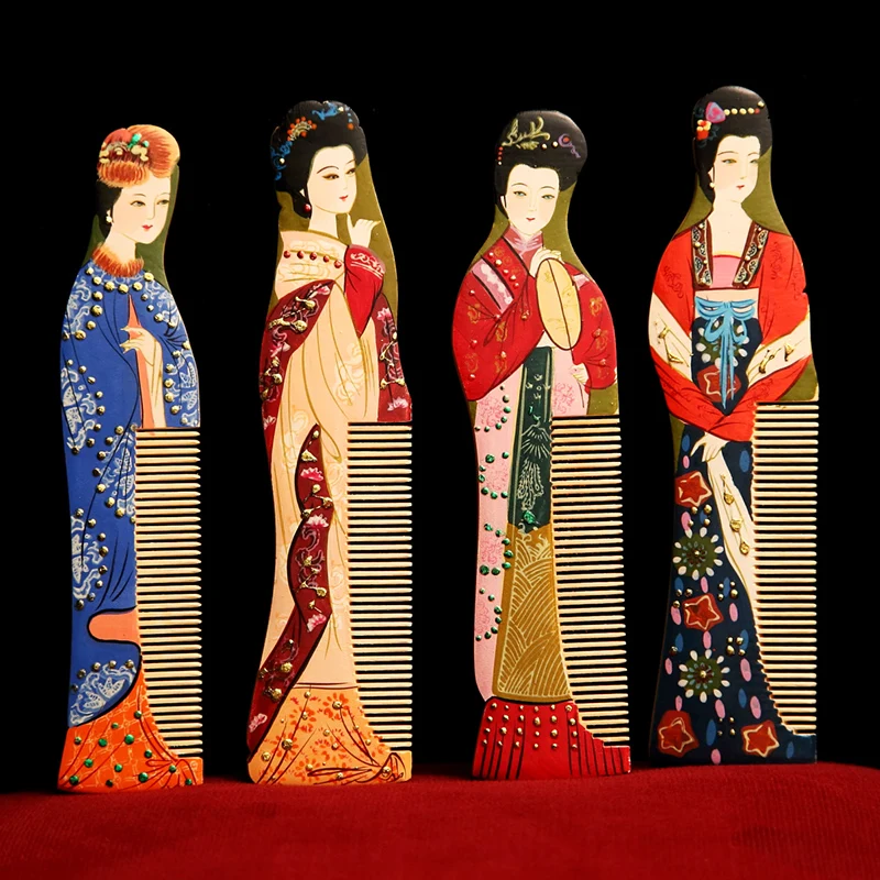 

Shangguan Changzhou Natural Comb Specialty Ethnic Handicrafts Craft Wood Combs Four Talented Woman Wedding Decoration