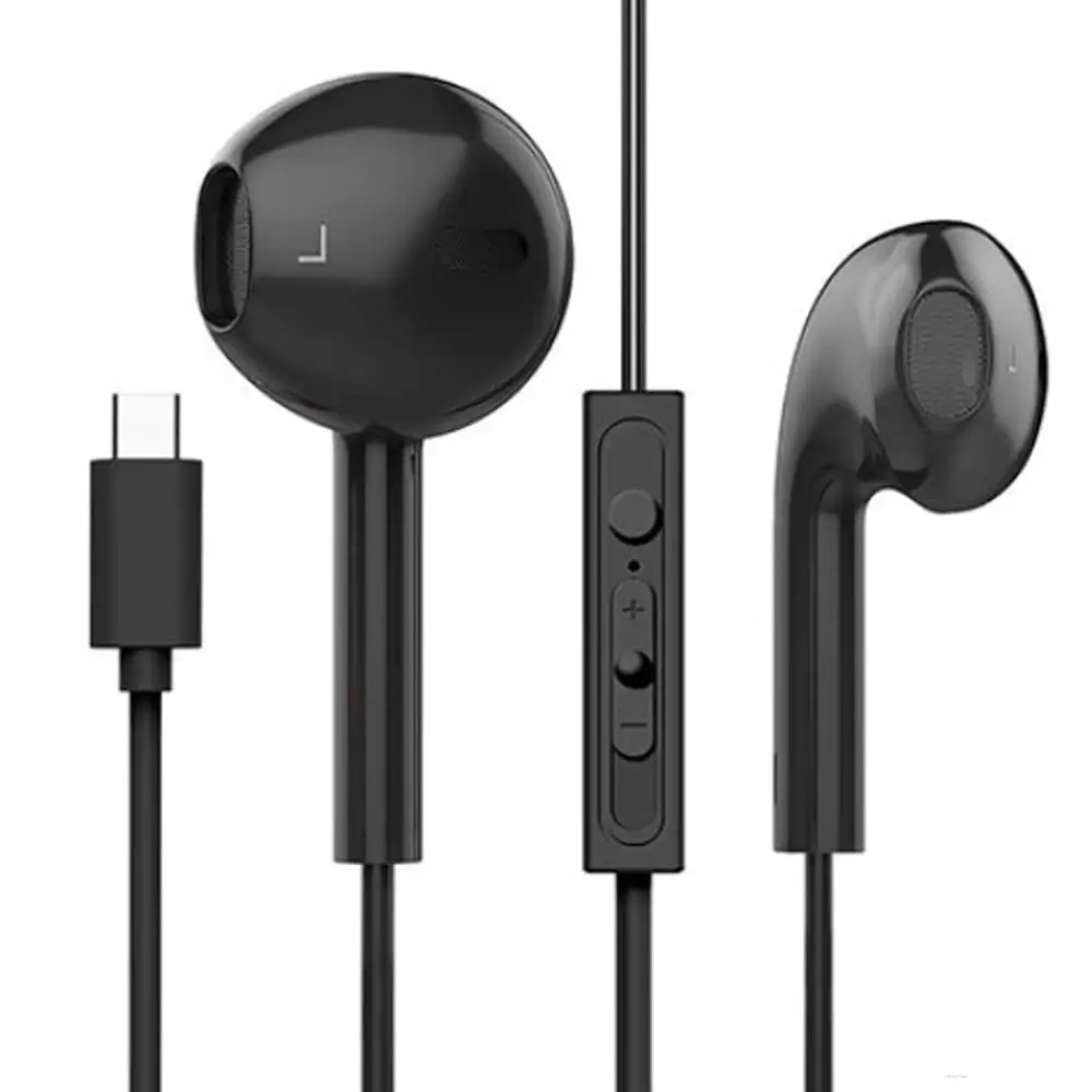 

Wired Control 3D Stereo Bass Music Earplugs Earphone Type C Interface Flat Mouth Headset Noise Reduction Earbuds With MIC